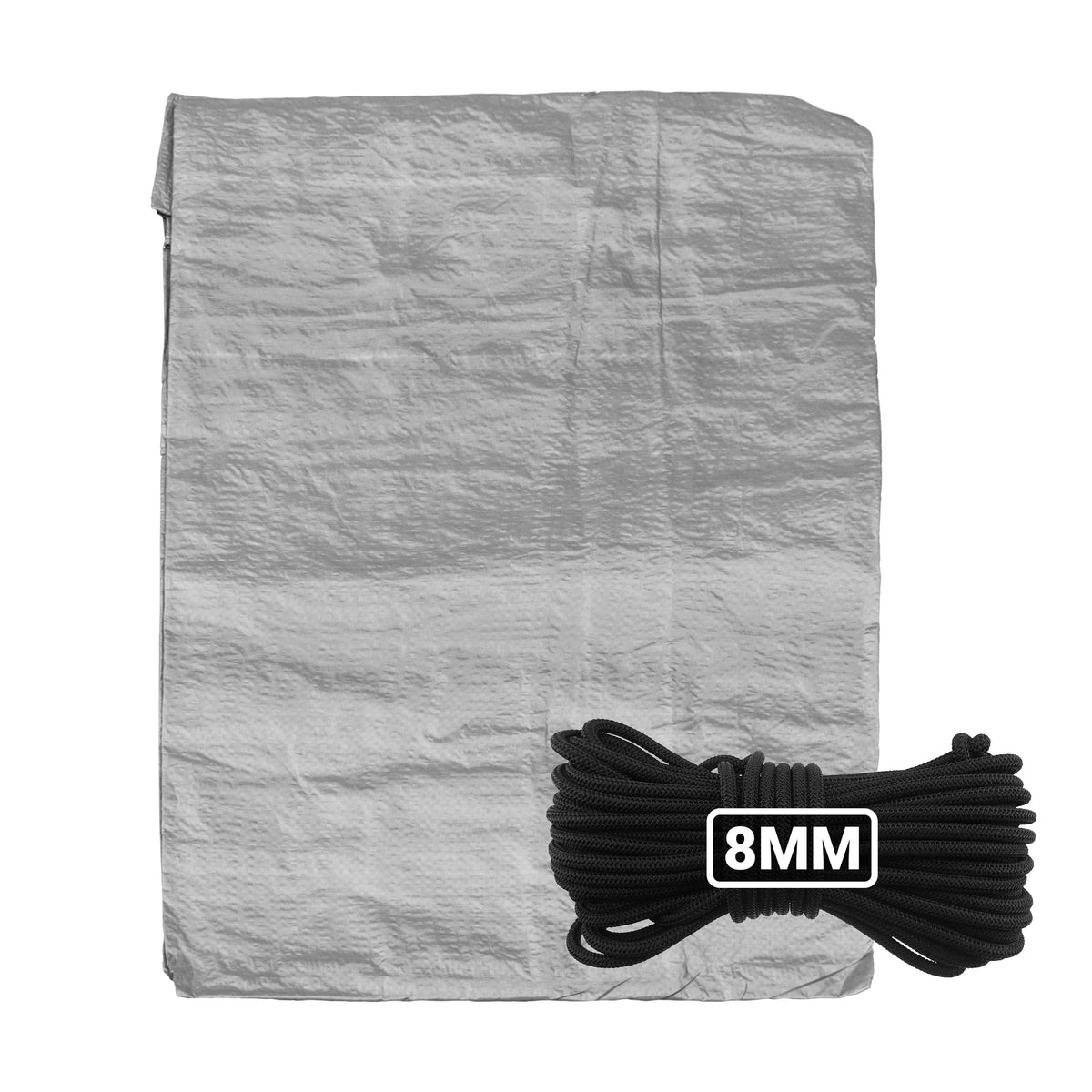 Grey S-Grade Tarpaulin with 10 Metres of 8mm Bungee Rope for Reinforced Eyelets