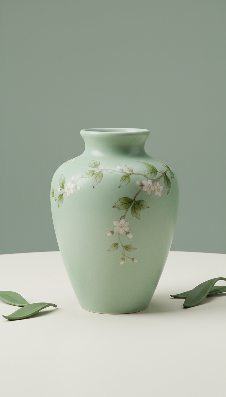 Porcelain Botanical Vase with Gloss Finish