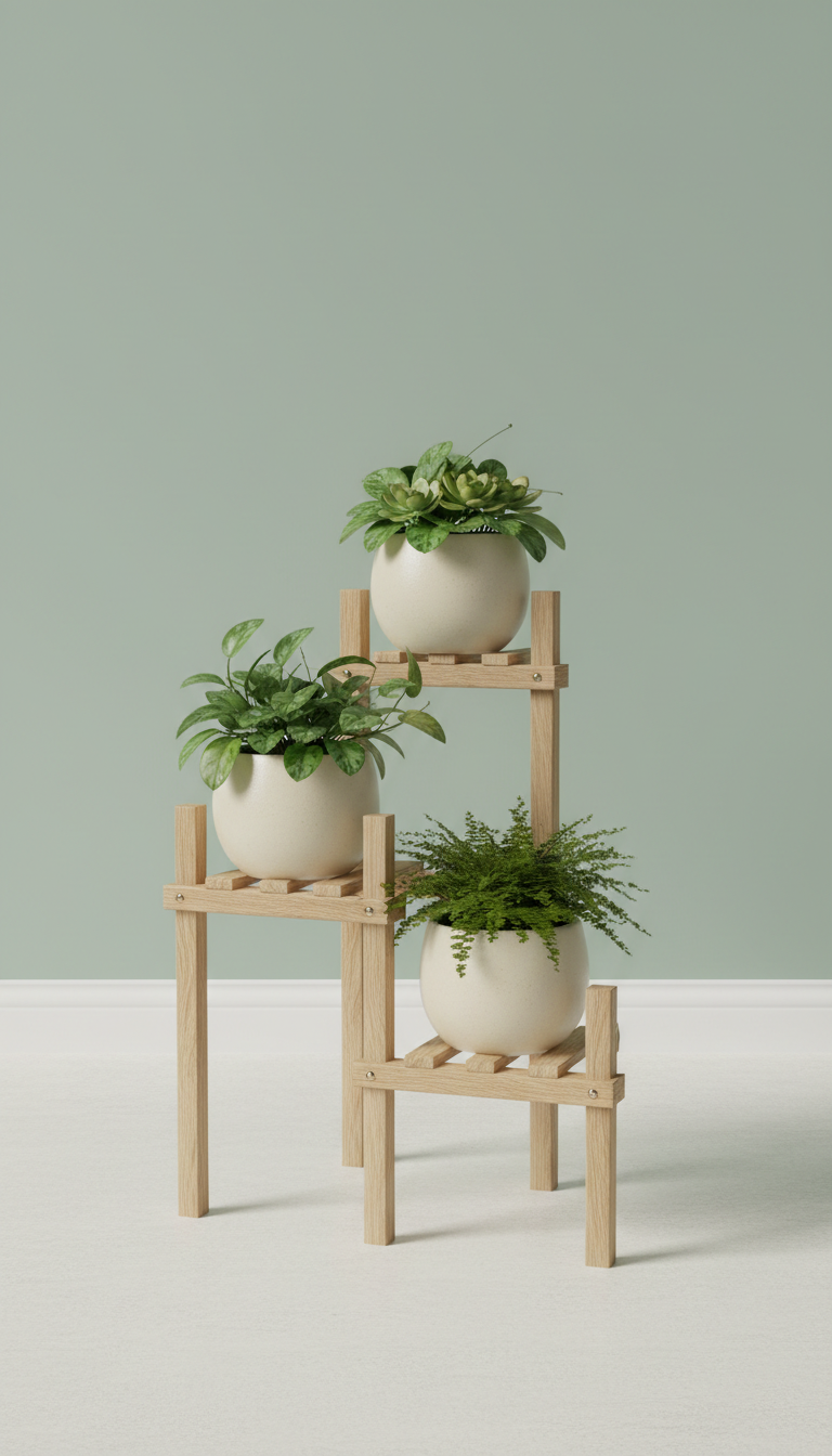 Natural Wood Planter Stand with Tapered Legs
