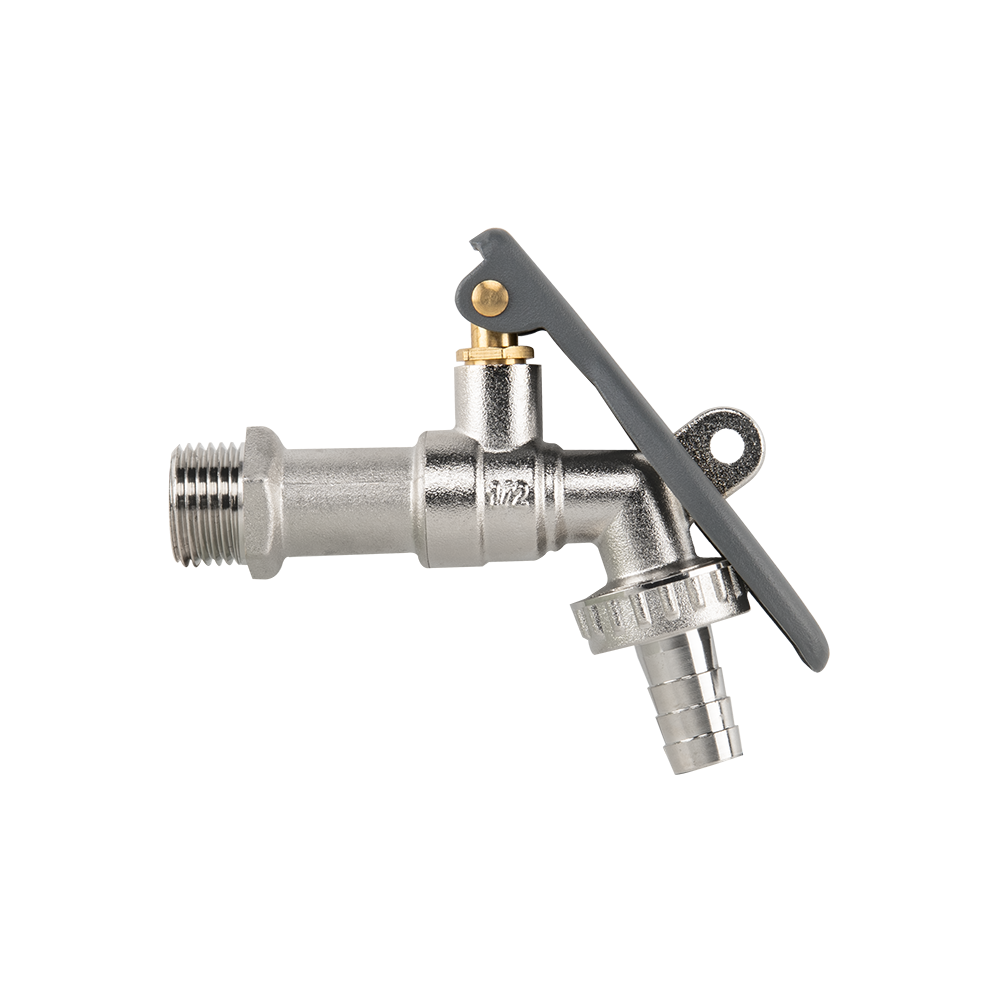 Lever Tap Brass Nickle Plated 1/2in BSPM Inlet with Hose Barb and lock