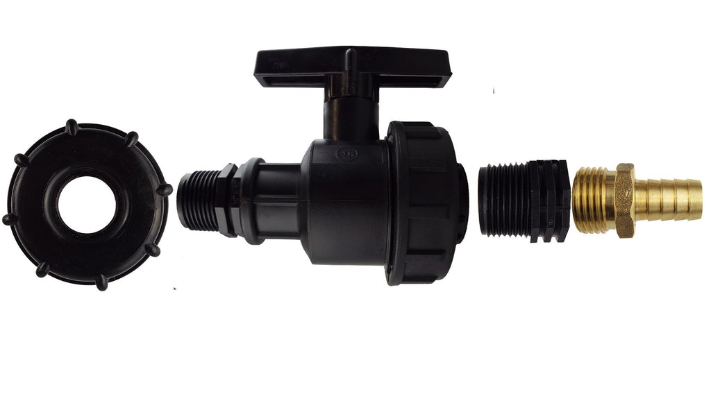 IBC 2 S60X6 Cap with Large Plastic Valve and 13mm Brass Barb for Water Connector