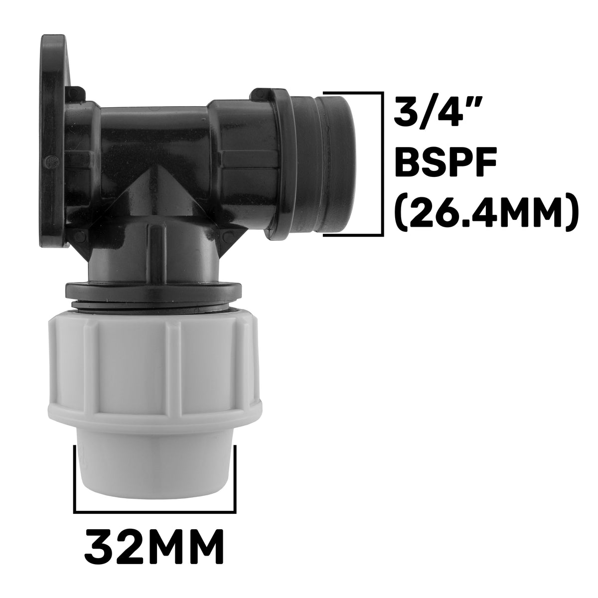 Wall Flange Kit 32mm MDPE + White PVC Tap BSP Thread Fitting MDPE Pipe Connector