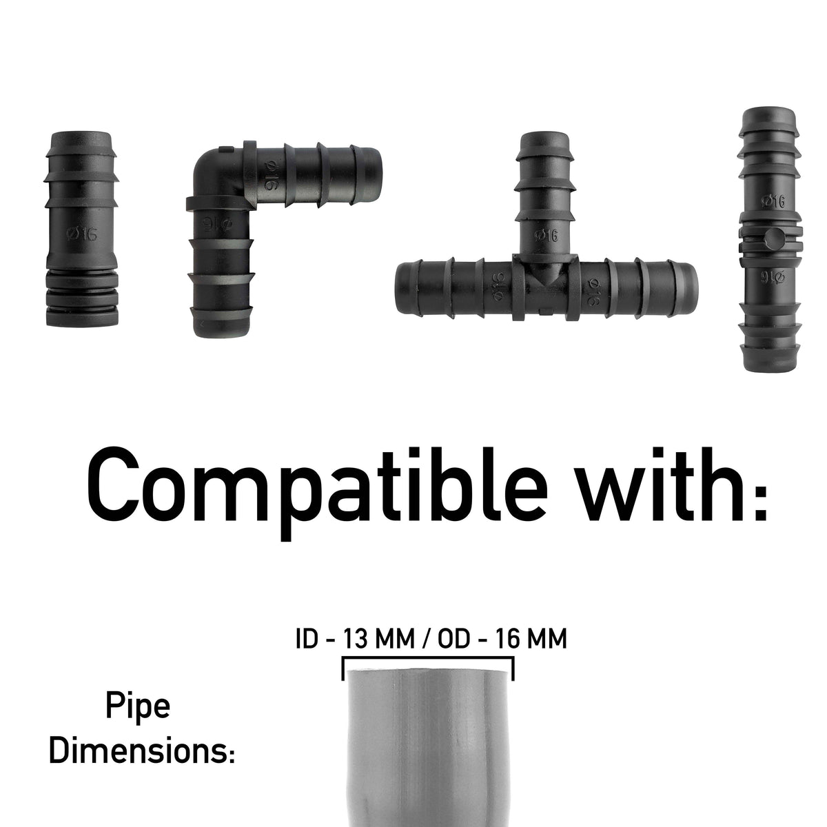 Mix 1/2in Barb Connectors HOZ10 Drip Irrigation Fitting Pipe and Water Fitting