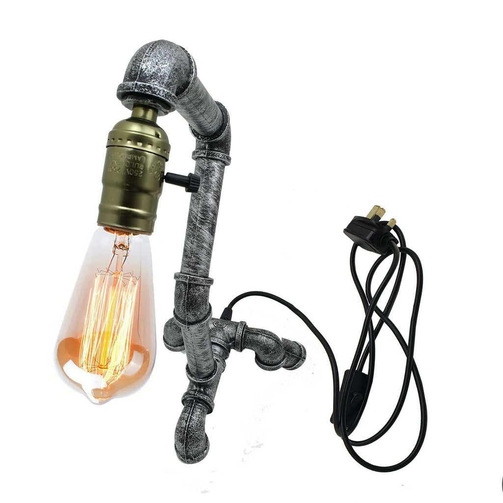 Brushed Silver Industrial Steampunk Pipe Table Lamp E27~2837