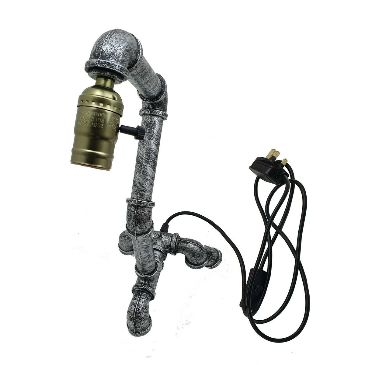 Brushed Silver Industrial Steampunk Pipe Table Lamp E27~2837