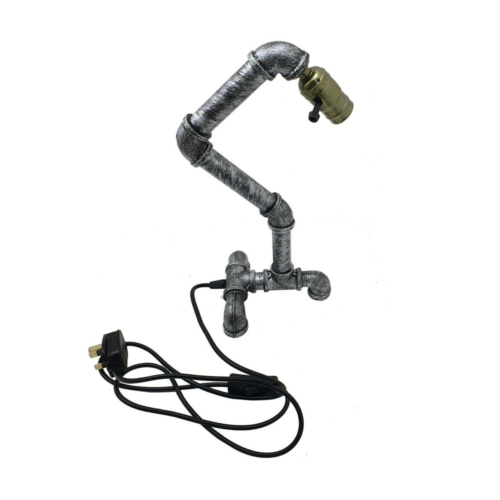 Brushed Silver Industrial Steampunk Pipe Table Lamp E27~2837