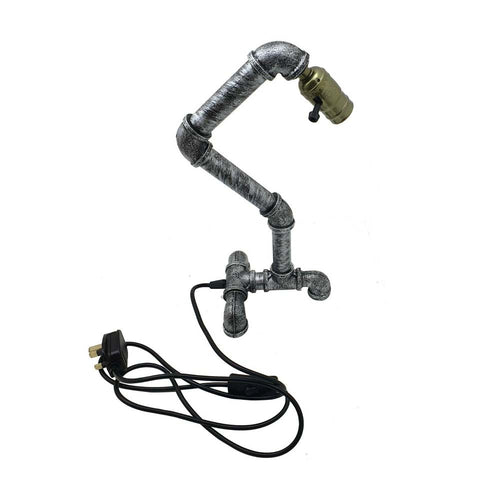 Brushed Silver Industrial Steampunk Pipe Table Lamp E27~2837